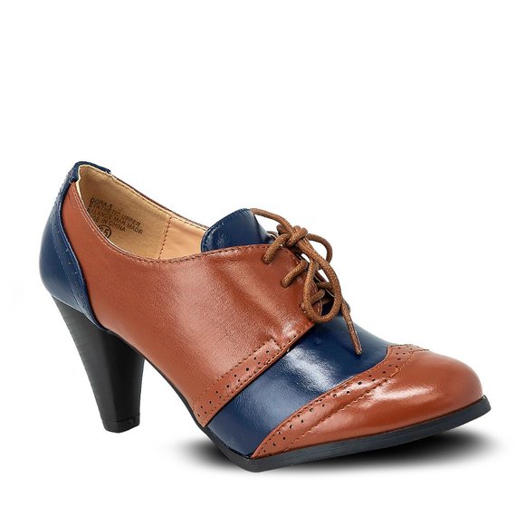 Chase & Chloe Women's Classic Lace Up Kitten Mid-Heel Round Toe Oxfords - Picture 2 of 4